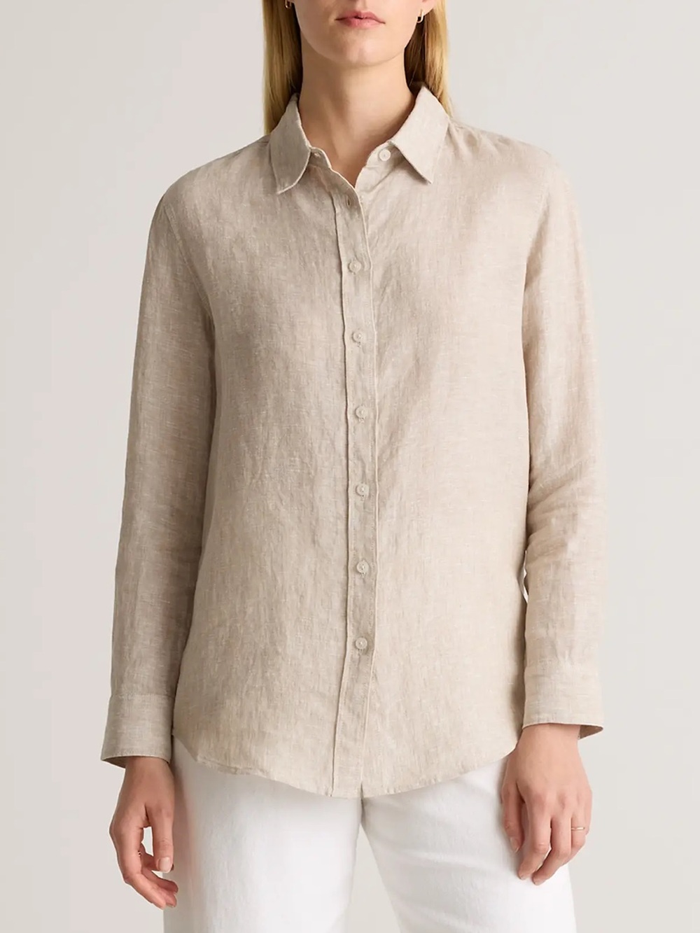 Quince European Linen Long Sleeve Shirt Large Tan Collared Minimalist Coastal